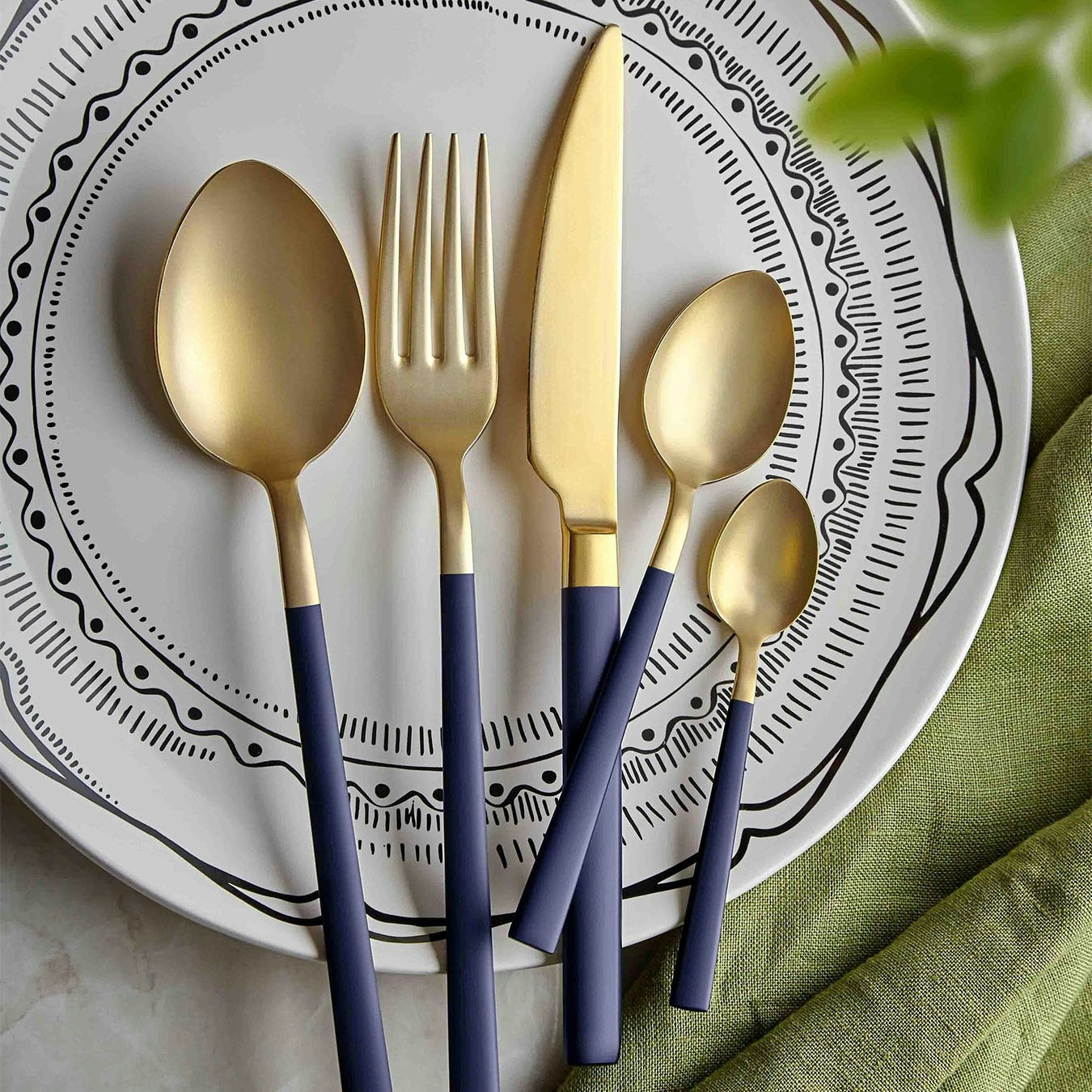 Matte Cutlery - Gold / Navy - Set of 24 by Rozi UK