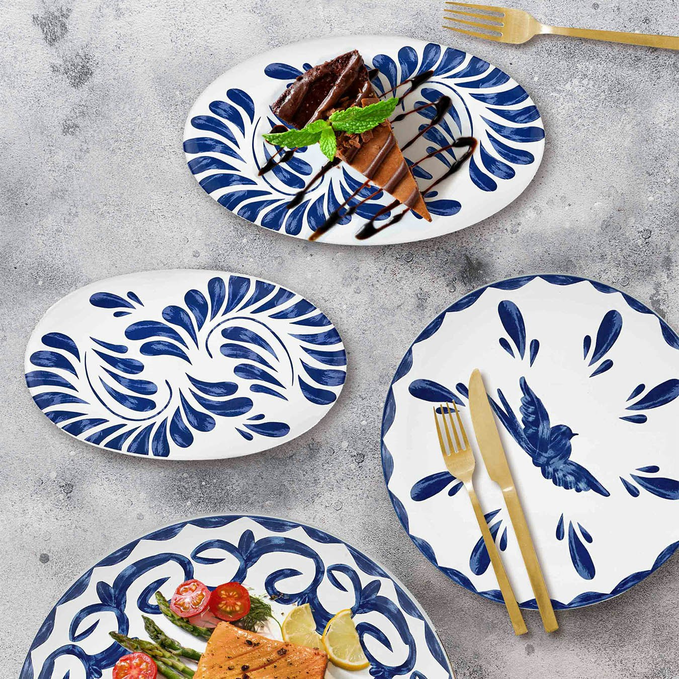 Azur Collection Oval Serving Platters - Set of 2 by Rozi UK