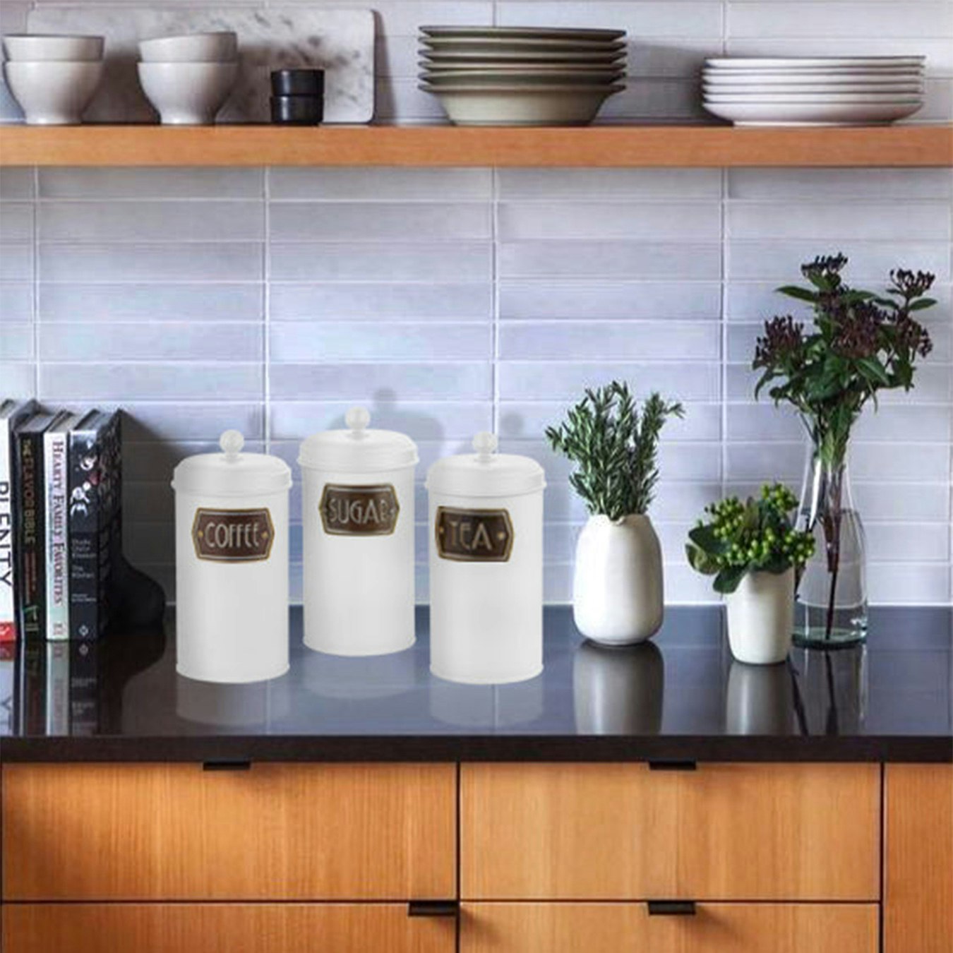 Coffee / Tea / Sugar Canister Set - White by Rozi UK