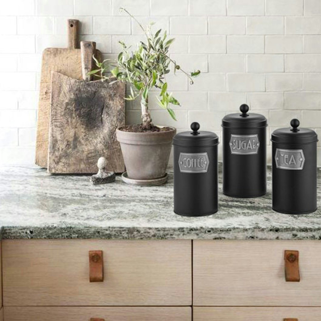 Coffee / Tea / Sugar Canister Set - Black by Rozi UK