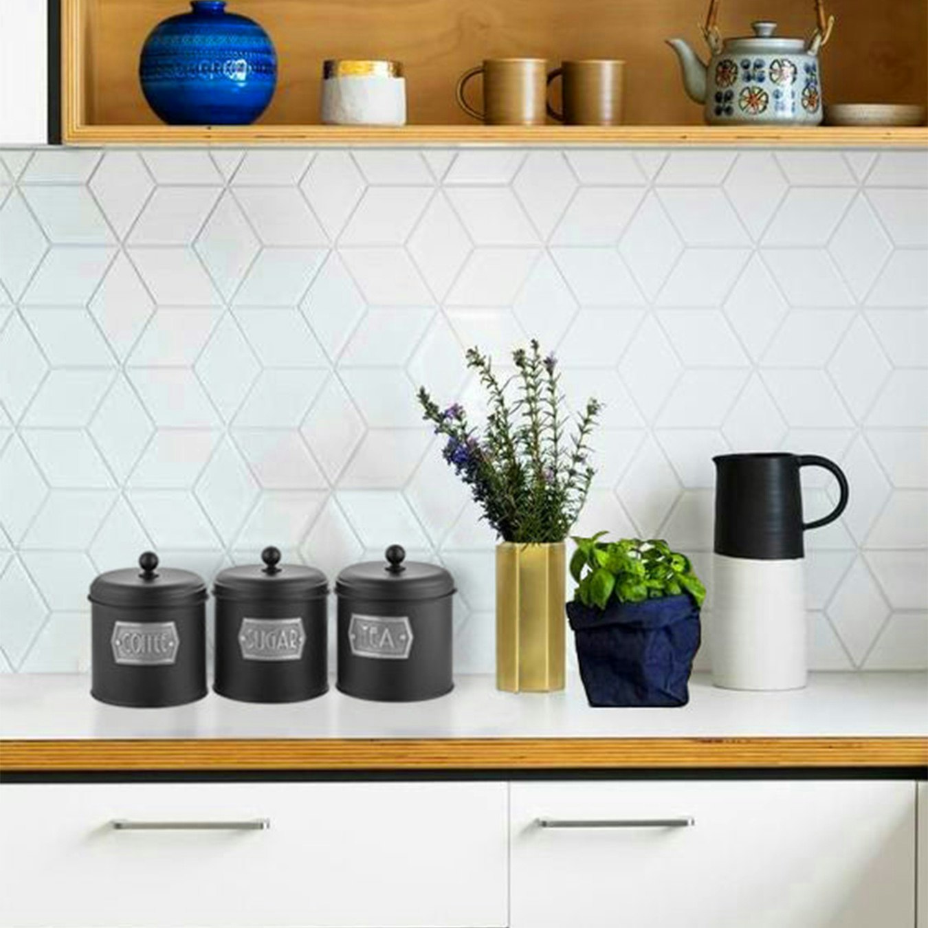 Small Coffee / Tea / Sugar Canister Set - Black by Rozi UK