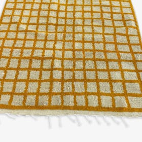 Moroccan Berber Grid Rug w/Fringes - Orange/Beige