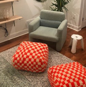 Moroccan Berber Checkered Pouf - Orange/Red