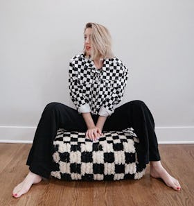 Moroccan Berber Checkered Pouf -Black/Cream