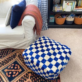 Moroccan Berber Checkered Pouf - Dark Blue/Cream