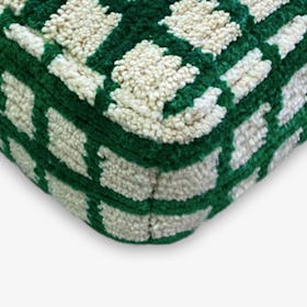 Moroccan Berber Grid Pouf - Dark Green/Cream