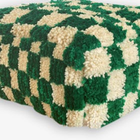 Moroccan Berber Checkered Pouf - Bright Green/Cream