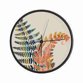 Colorful Fern Leaves Clock