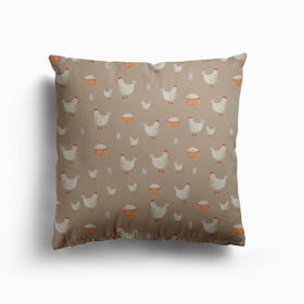 Watercolor Chicken With Egg Basket Canvas Cushion
