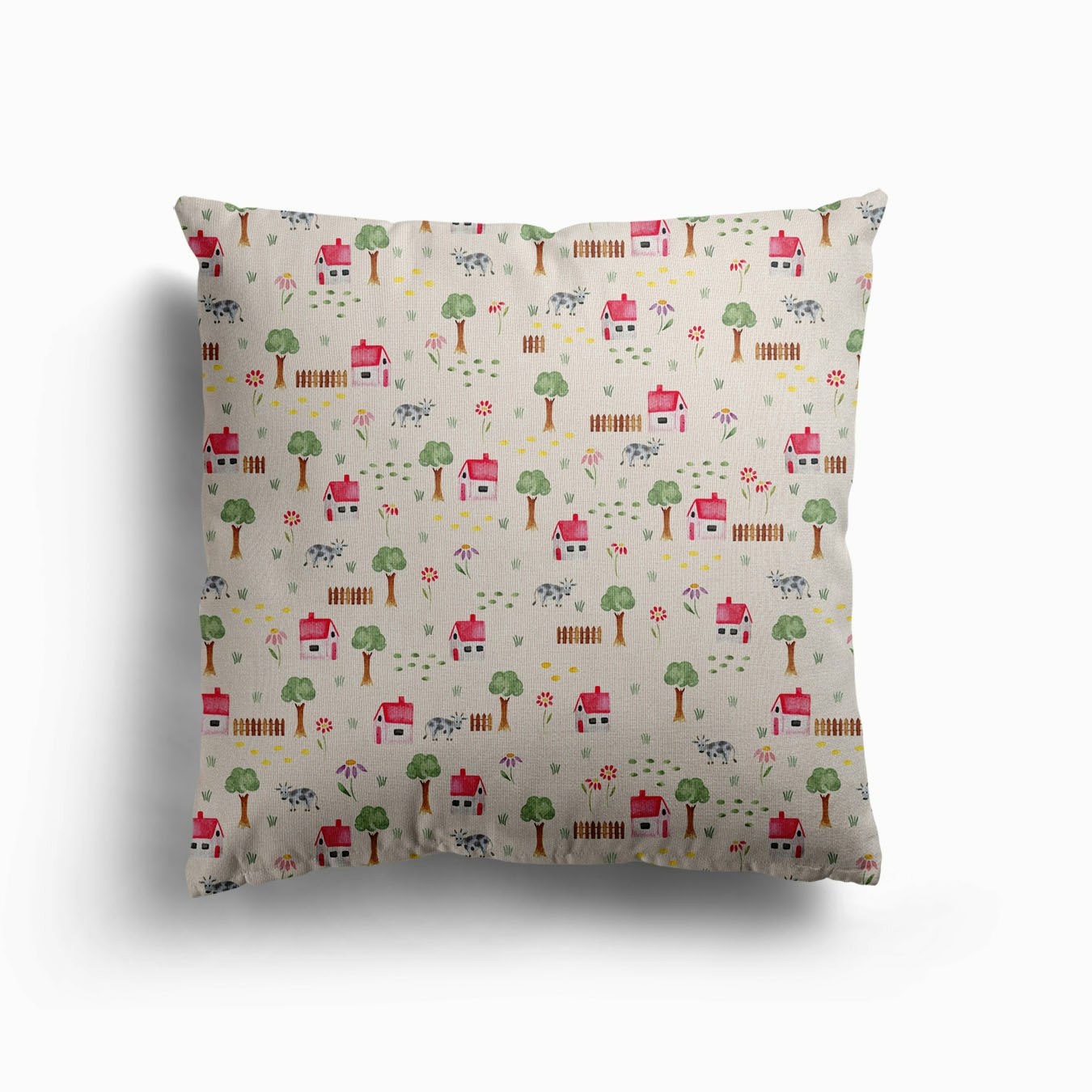 Watercolor Fluffy House Canvas Cushion by LovelyMile