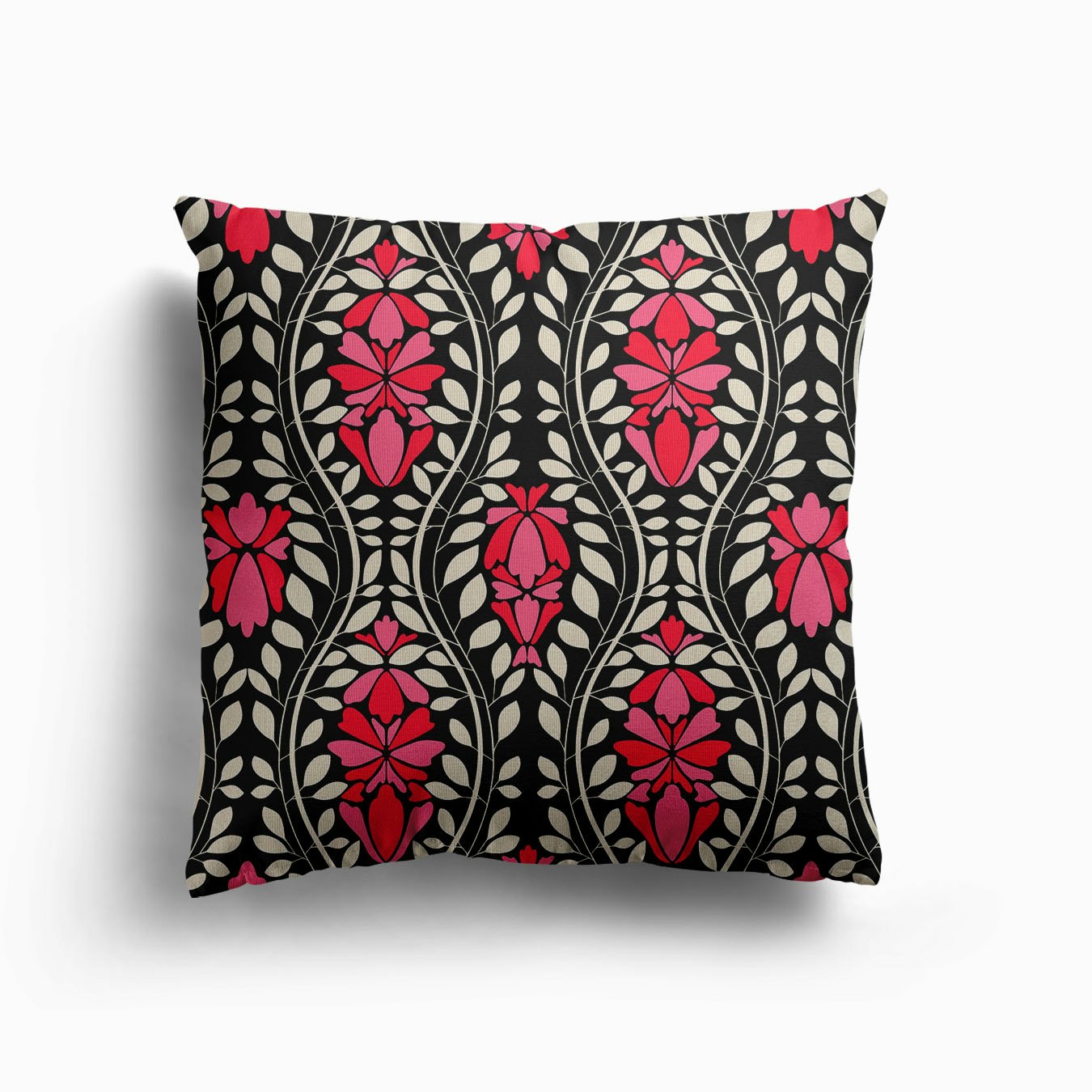 Pink Garden Rows Canvas Cushion by Rebecca Woolbright