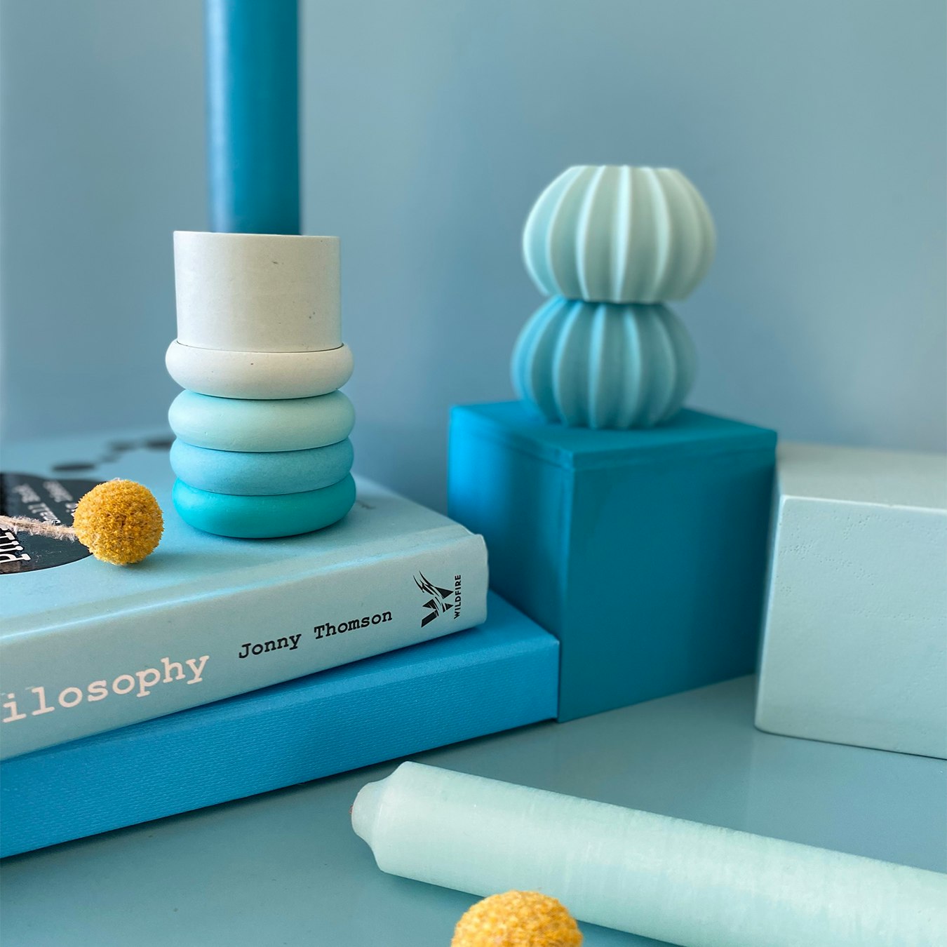 Urchin Candleholder - Blue - Set of 2 by Happy Rooms Home Decor