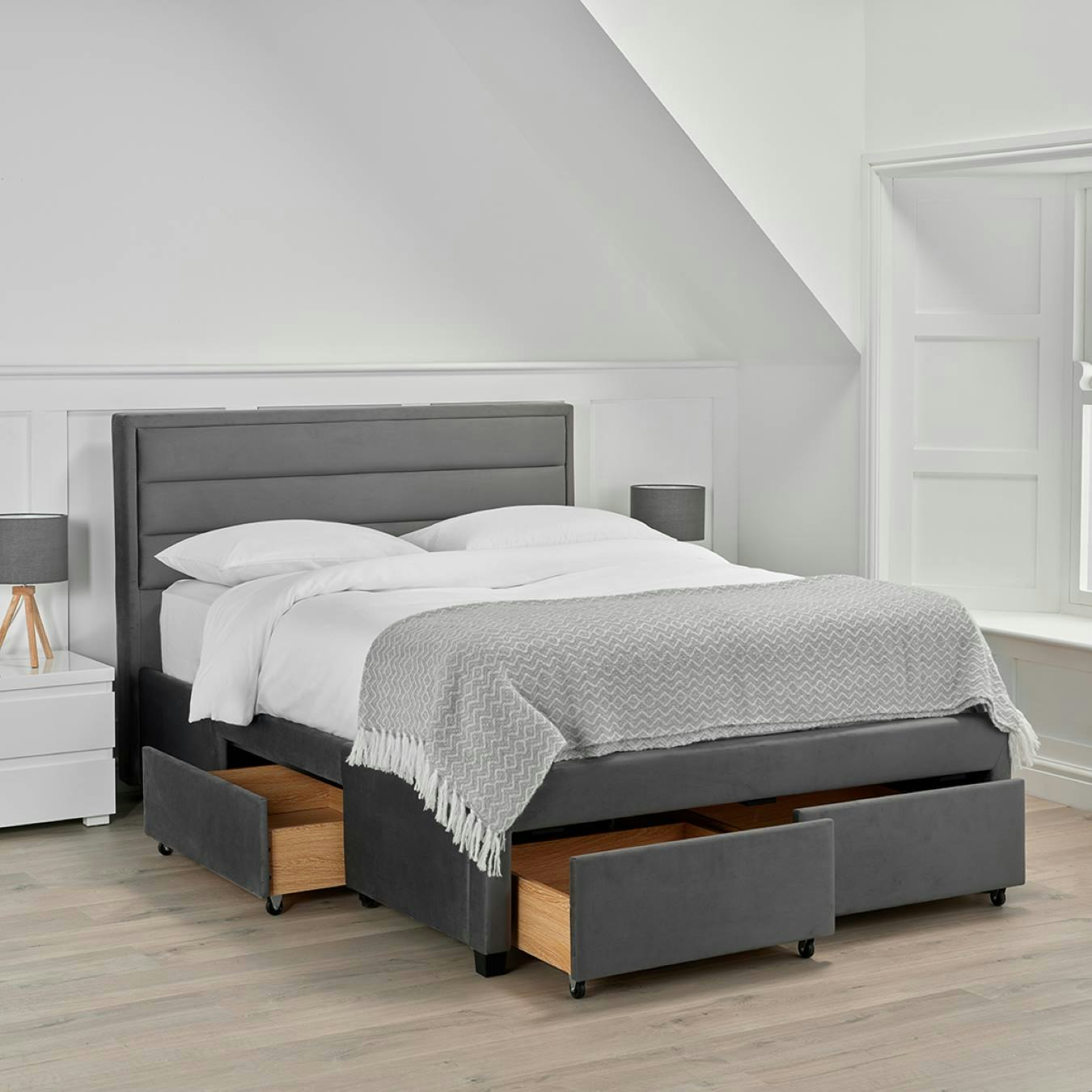Greenwich Upholstered Bed With Drawers Bed - Grey Velvet by G.M Furniture