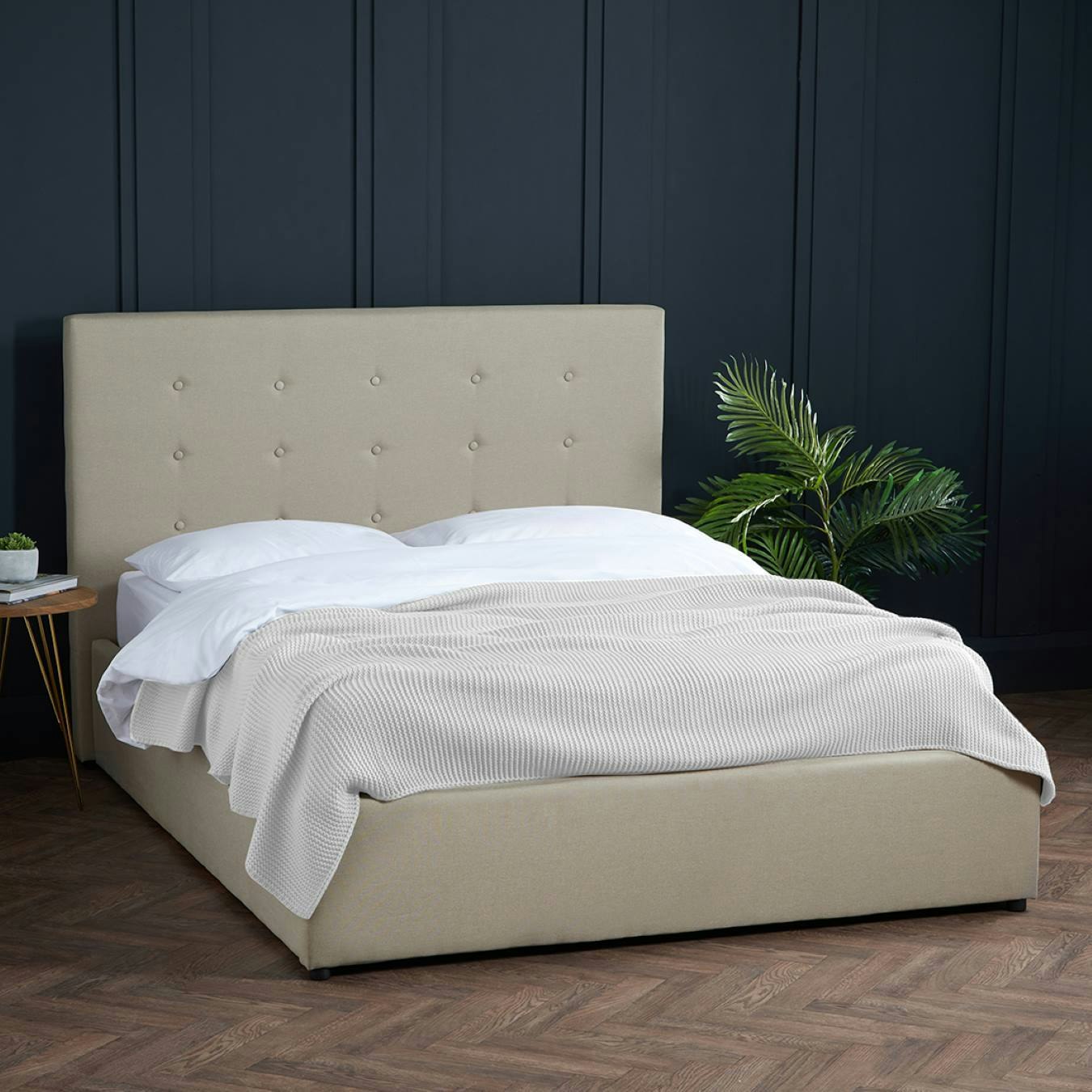 Lucca Linen Upholstered Ottoman Bed - Beige by G.M Furniture