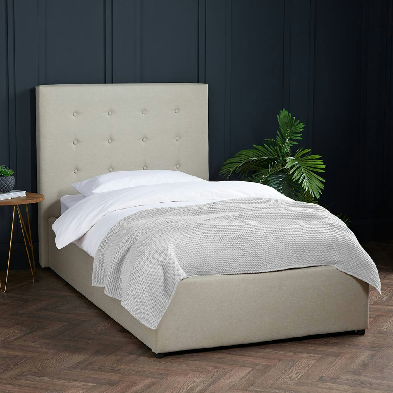 Lucca Plus Linen Upholstered Ottoman Bed - Beige by G.M Furniture