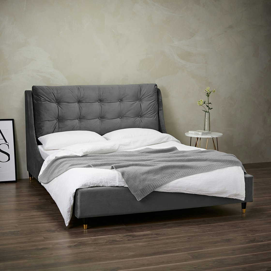 Sloane Plush Velvet Bed - Grey by G.M Furniture