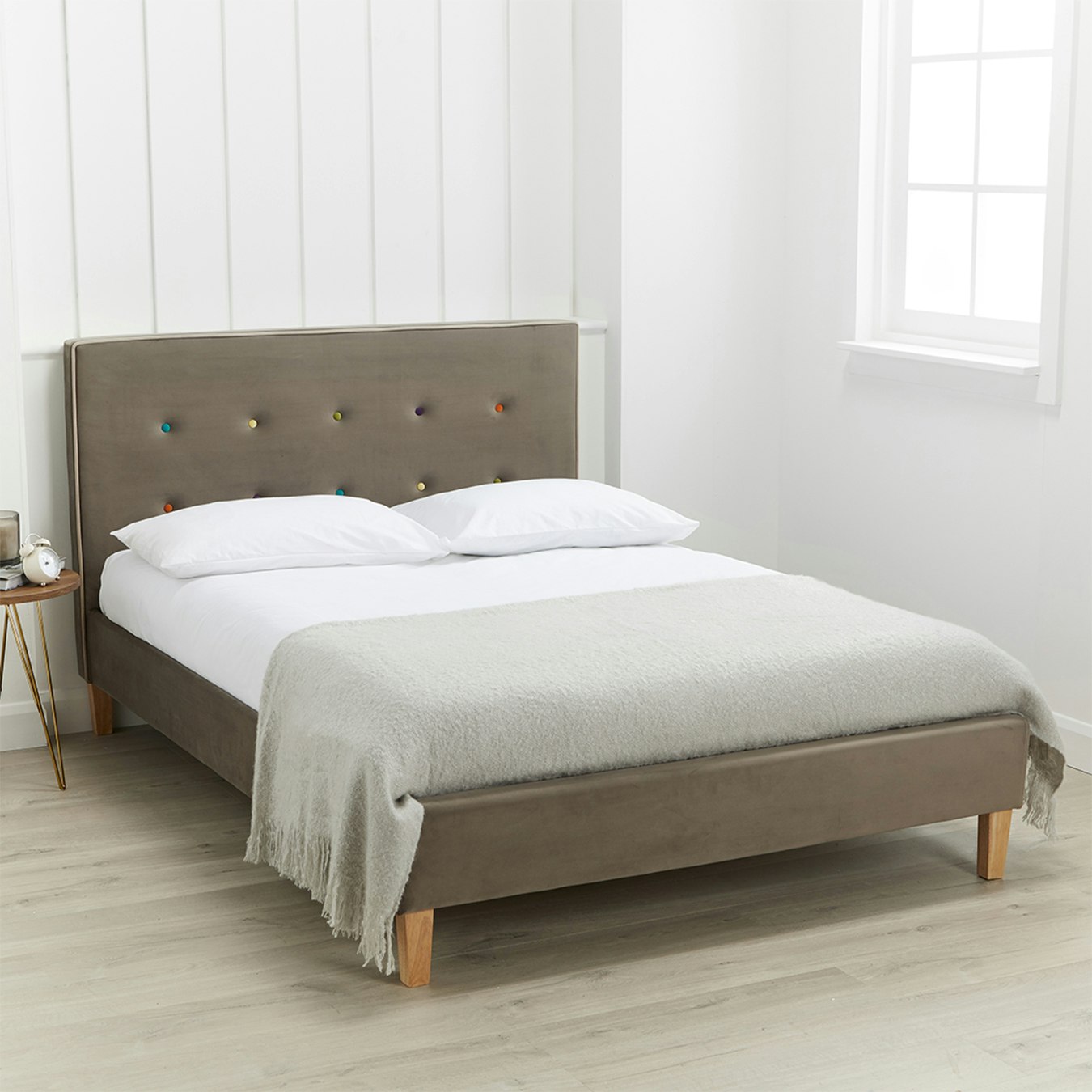 Camden Velour Bed With Button Detail - Grey by G.M Furniture