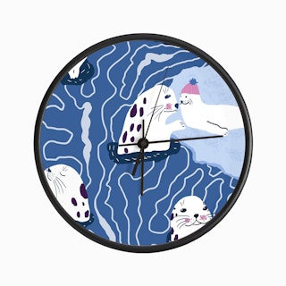 White Seals Diving In The Sea Clock