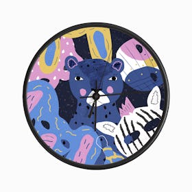 Blue Leopard Among Animal Masks Clock