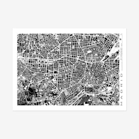 Madrid Black & White Map Art Print