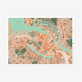 Copenhague Orange Map Art Print