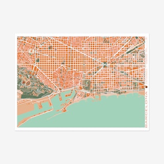 Barcelona Orange Map Art Print
