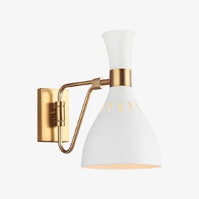 Joan 1 Light Wall Light - Matte White & Burnished Brass