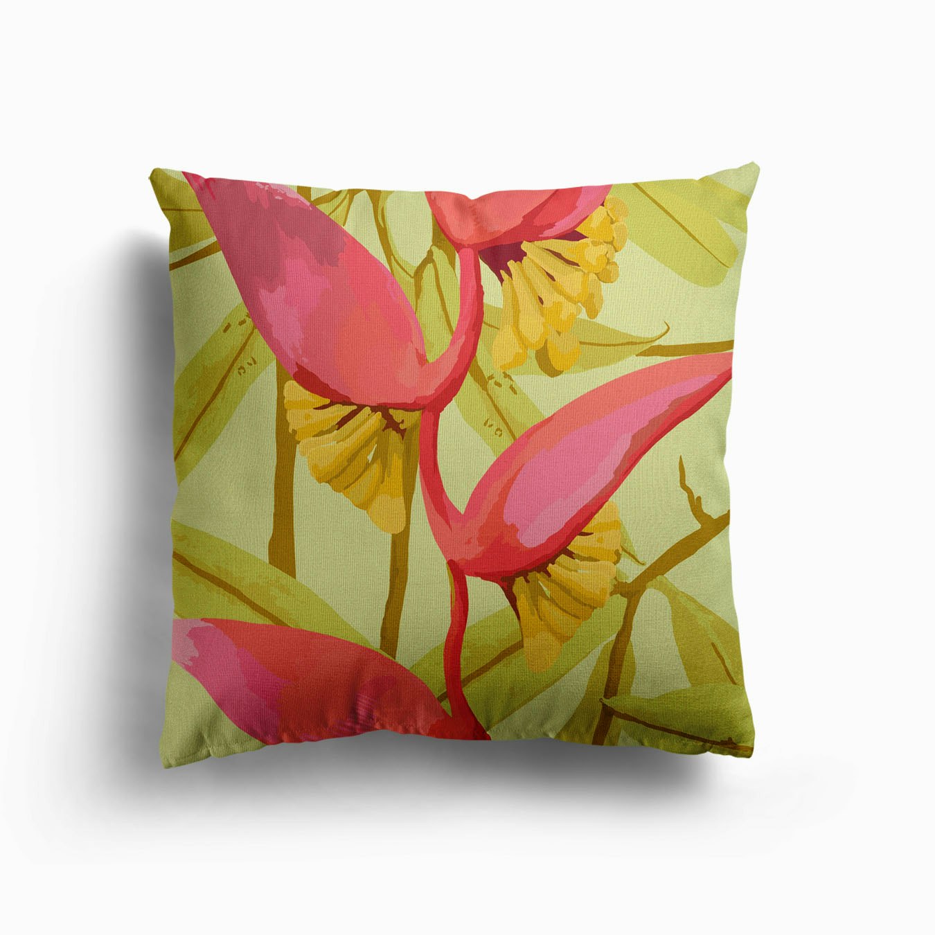 Heliconia On Pale Green Canvas Kissen