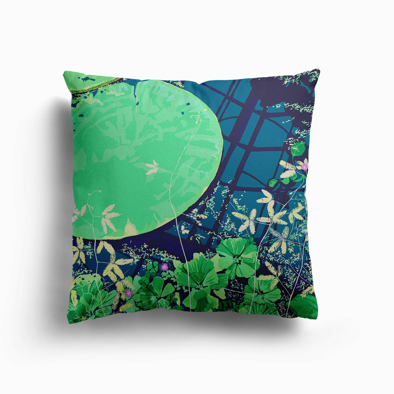 Lily Pads On Blue Canvas Cushion by Rosie Reiter