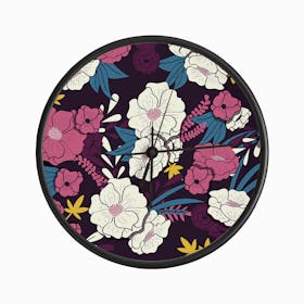 Rich Flower Pattern On Purple Clock
