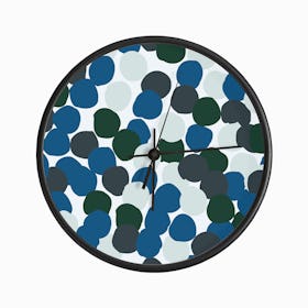 Blue And Green Polka Dot Pattern On Dark Gray Background Clock