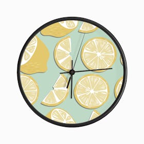Lemon Pattern On Green Clock