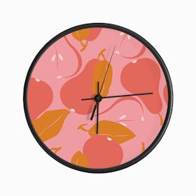 Pattern With Vibrant Pears On Bright Pink Clock