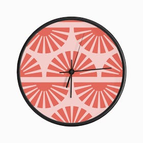 Geometric Pattern Vibrant Sunrise On Pink Clock
