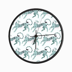 Light Blue Tiger Pattern Clock