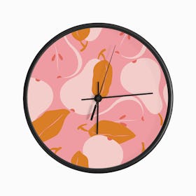Pattern With Pears On Bright Pink Clock