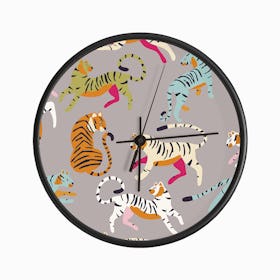 Colorful Tiger Pattern On Gray Clock