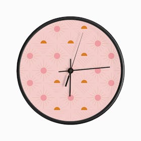 Geometric Pattern With Pink And Orange Sunshine On Light Pink Clock
