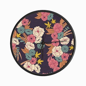 Flower Pattern On Purple Clock