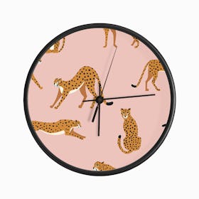 Tropical Cheetah Pattern On Pink Clock