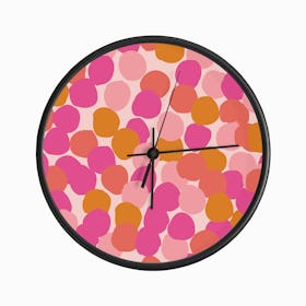 Orange, Red And Pink Vibrant Polka Dot Pattern Clock