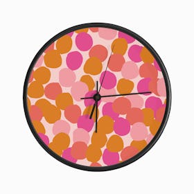 Orange And Pink Vibrant Polka Dot Pattern Clock
