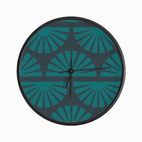Geometric Pattern With Green Sunrise On Dark Blue Clock