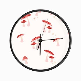Mushrooms Red And Pink On White Clock