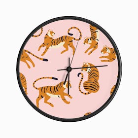 Tiger Pattern On Pink Clock