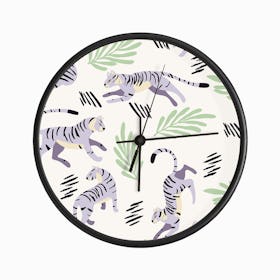 Pastel Purple Tiger Pattern On White Clock