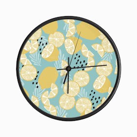 Lemon And Lemon Slices Pattern With Decoration Clock