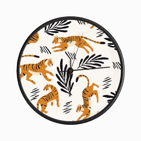 Tiger Pattern With Decoration On White Clock