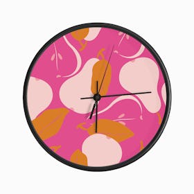 Pattern With Pears On Neon Pink Clock