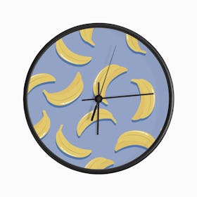 Banana Pattern On Blue Clock